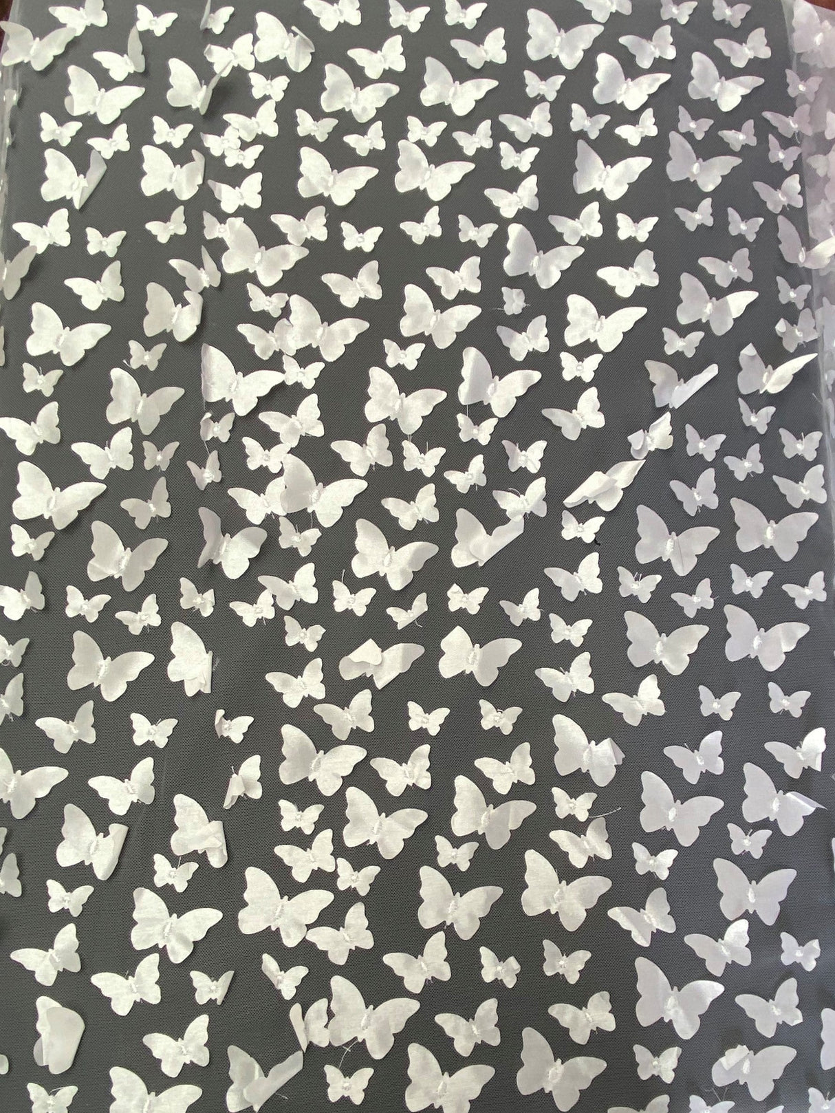 1 Yard White 3D Butterfly Satin Mesh Fabric on Stretch Tulle for Dresses and Accessories 54 Inch Wide