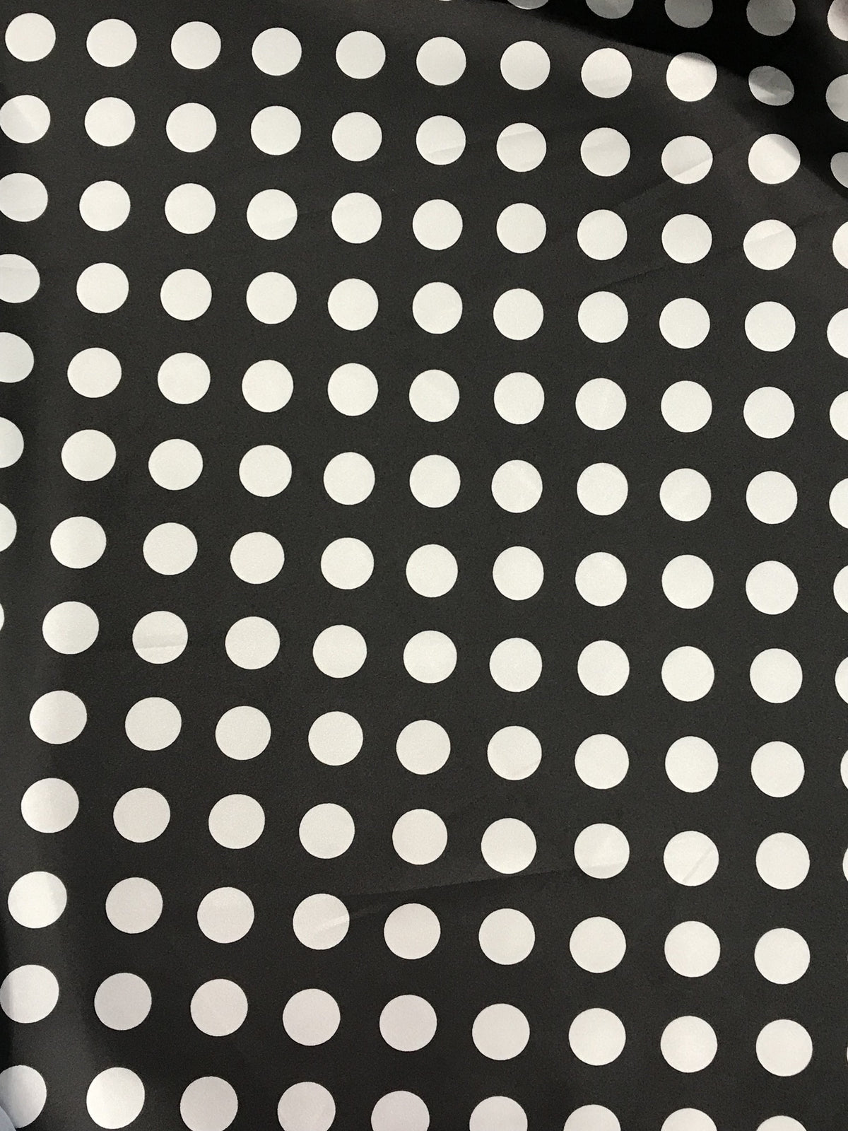 Big Polka Dots White On Black Polyester Satin Fabric - White Polka Dots On Black, 59/60" Width (1 Yard)