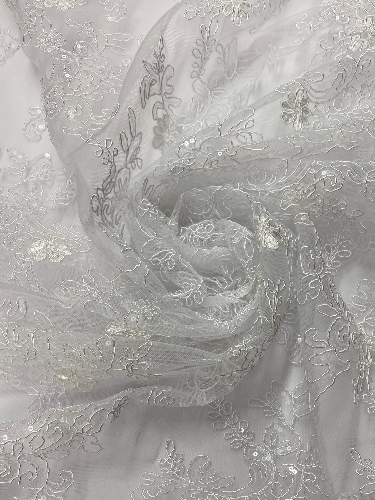 Elena'S Lace Polyester Lace Fabric - White/Clear Sequins, Double Scalloped Edge, 54" Width (1 Yard)