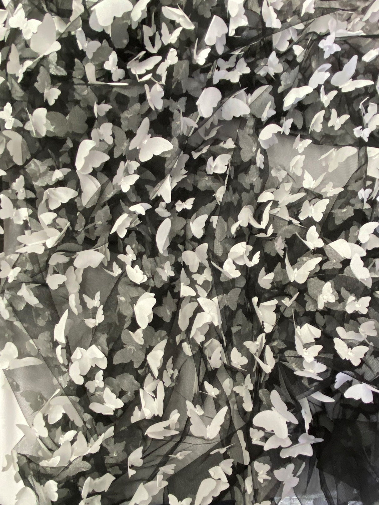 1 Yard White on Black 3D Butterfly Satin Mesh Fabric for Dresses, Skirts, and Costumes 54 Inch Wide