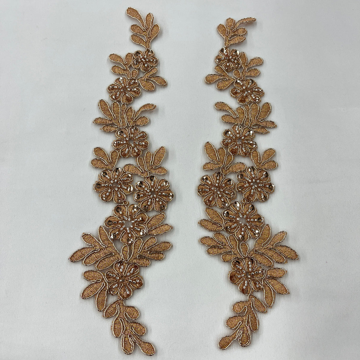 1 Yard Beaded and Corded Floral Lace Applique Embroidered on 100% Polyester Net Mesh 9.5" x 2" Each Side