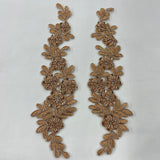 1 Yard Beaded and Corded Floral Lace Applique Embroidered on 100% Polyester Net Mesh 9.5" x 2" Each Side