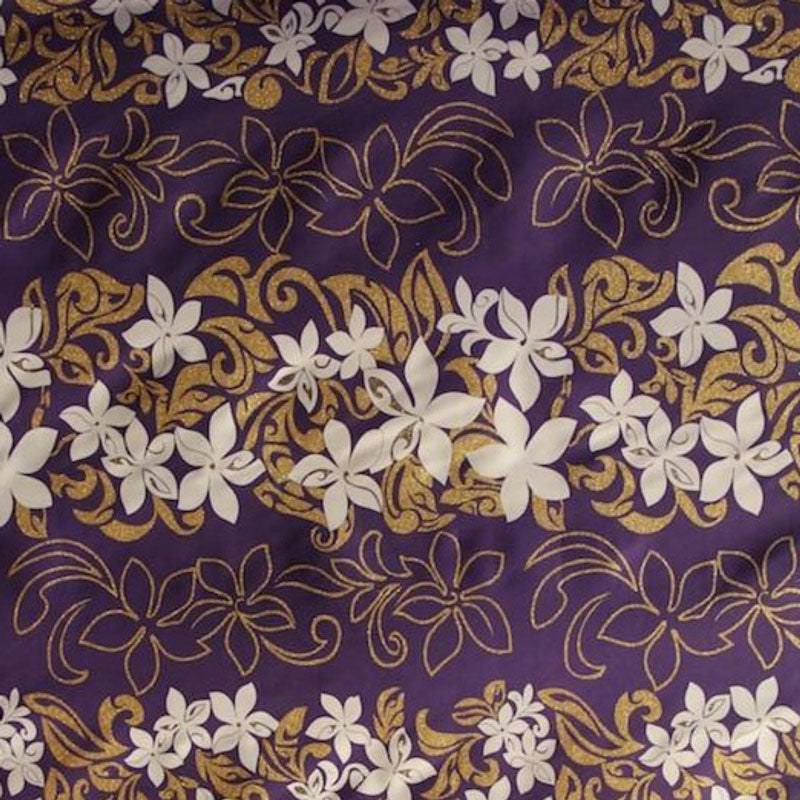 1 Yard 100% Polyester Tiare Garden Glitter Fabric with Plumeria Flowers 36" Cut