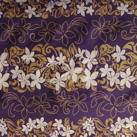 1 Yard 100% Polyester Tiare Garden Glitter Fabric with Plumeria Flowers 36" Cut