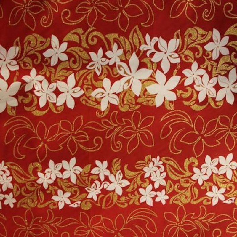 1 Yard 100% Polyester Tiare Garden Glitter Fabric with Plumeria Flowers 36" Cut
