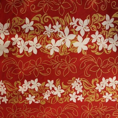 1 Yard 100% Polyester Tiare Garden Glitter Fabric with Plumeria Flowers 36" Cut