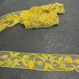 1 Yard Beaded & Corded Lace Trimming on 100% Polyester Net Mesh, Elegant Embroidered Design