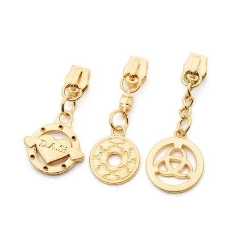 Handbag Hardware Bag Accessory Gold Plated Engraved Logo Round Metal Zipper Puller