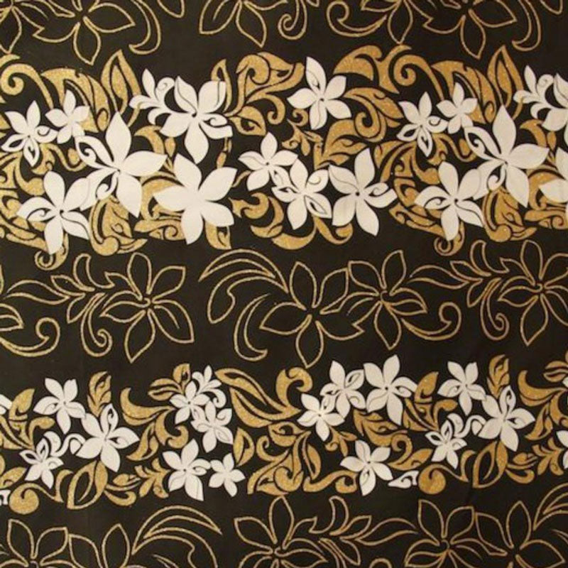 1 Yard 100% Polyester Tiare Garden Glitter Fabric with Plumeria Flowers 36" Cut