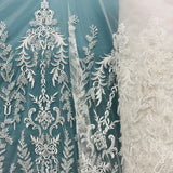 1 Yard Luxury Beaded Lace Fabric Embroidered on Polyester Net Mesh Elegant Bridal & Couture Design 51" Wide
