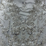 1 Yard Beaded Lace Embroidered 100% Polyester Net Sheer Bridal & Evening Dress Fabric