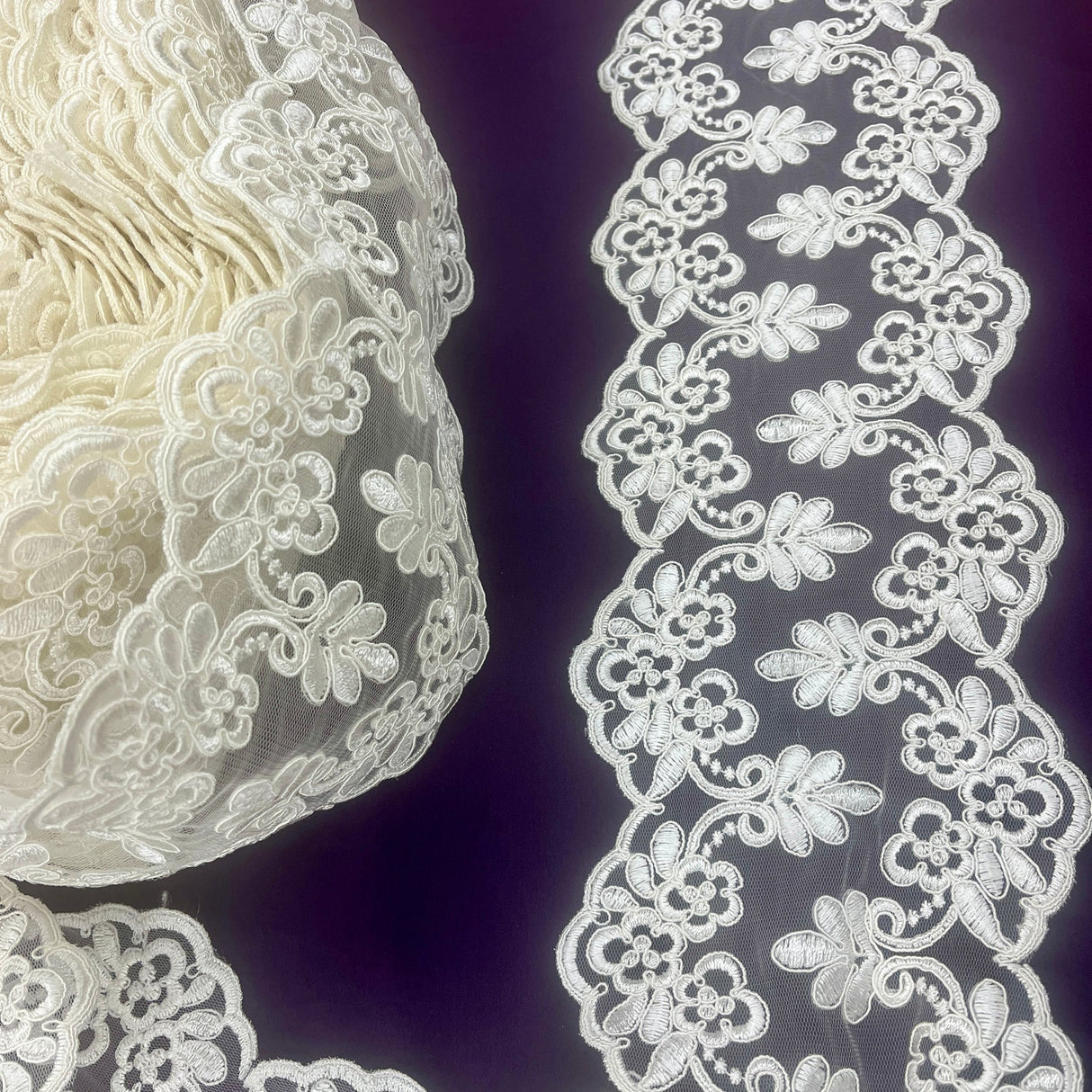1 Yard Corded Double Sided Lace Trimming 100% Polyester Net Mesh 6? Wide