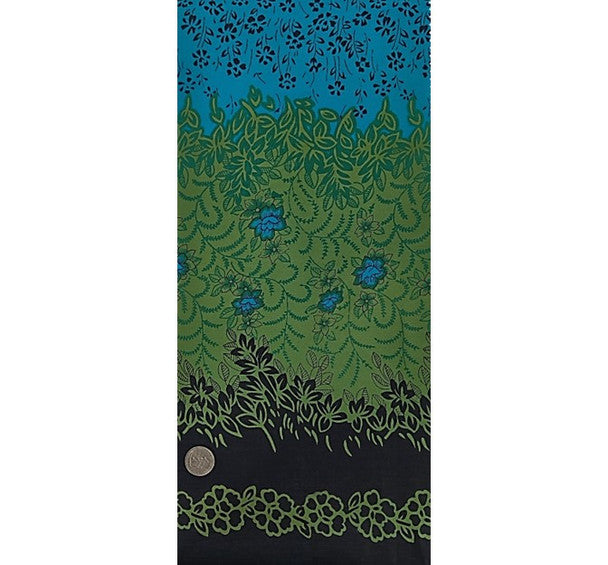 1 Yard Cotton Voile Fabric Double Border Navy Turquoise Print 44/45" Width Apparel Fabric