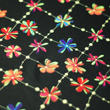 Ribbons Link Polyester Spandex Fabric - Multi Floral Print on Black, 60" Width (1 Yard)