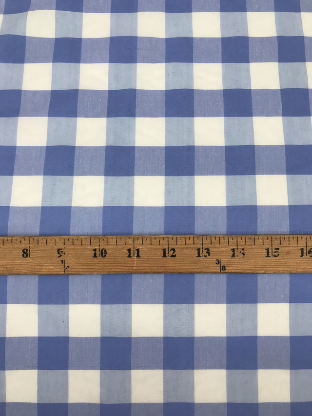 1" Coppen Blue Gingham Checkered Poly Cotton Fabric - Blue Gingham Checkered, 58/59" Width (1 Yard)