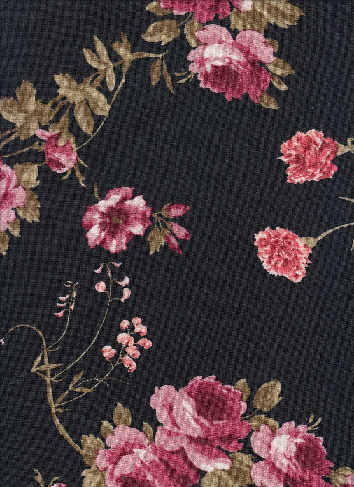 1 Yard Floral Print DTY Brushed Knit Fabric Soft Stretch Polyester Spandex 58/60 Inches Wide