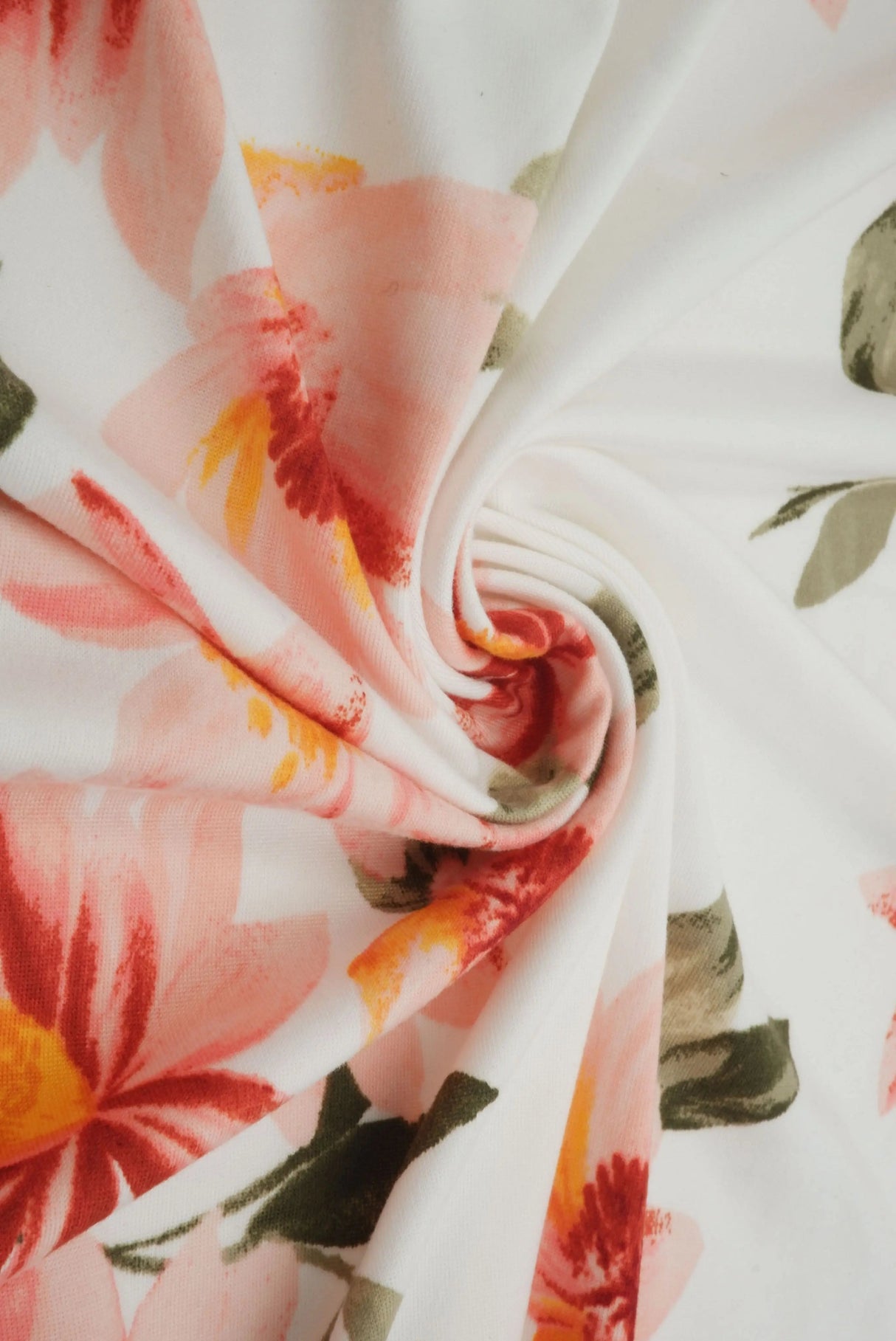 1 Yard DTY Brushed Floral Print Knit Fabric, 58/60'' Wide Polyester Spandex Blend