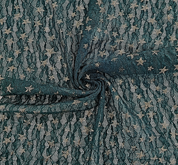 1 Yard Dark Wine Lace with Foil Gold Stars Apparel Fabric – 50/52" Width | 97% Polyester 3% Spandex