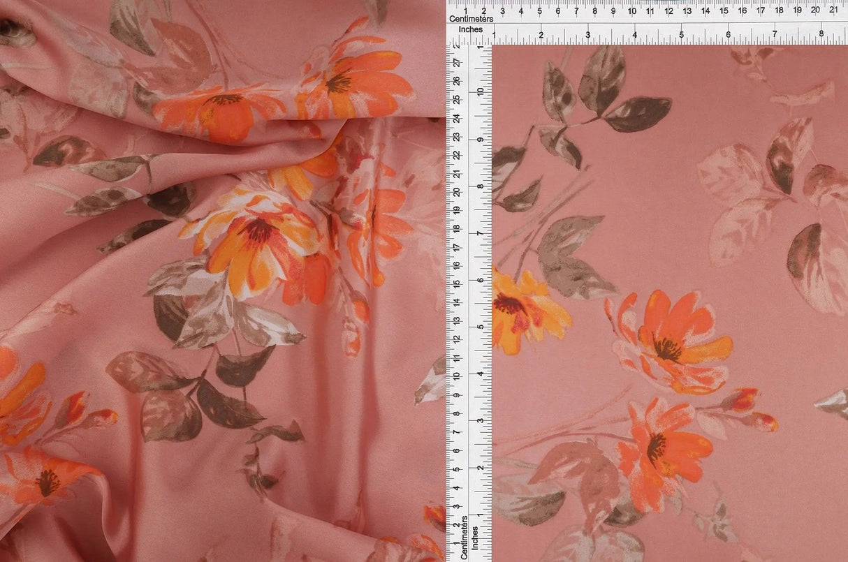 1 Yard Satin Floral Print Fabric, 57/58'' Wide 100% Polyester