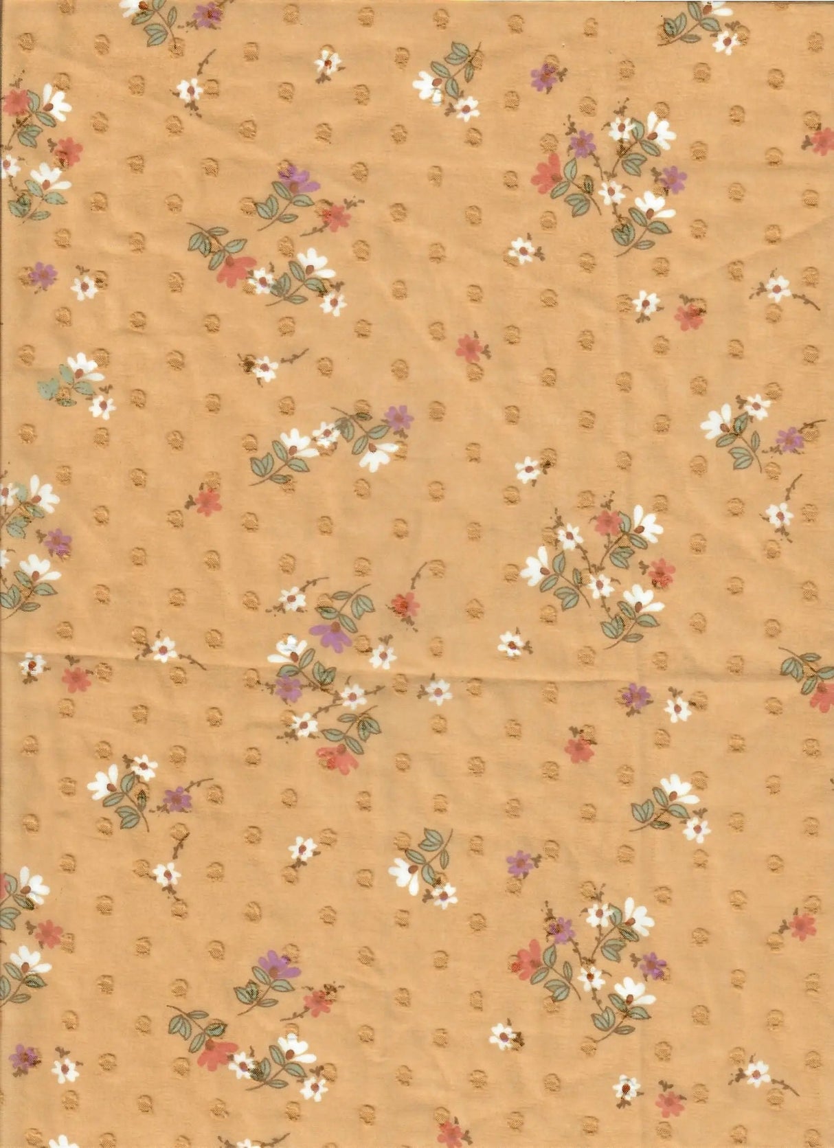 1 Yard Tan Polyester Swiss Dot Chiffon 57/58? Wide Ditsy Floral Fabric