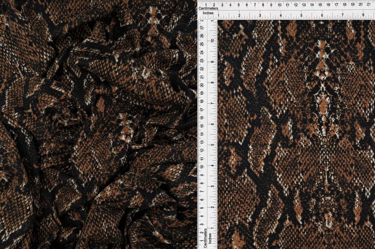 1 Yard Snake Skin Animal Print DTY Brushed Knit Fabric Soft Stretch Polyester Spandex 58/60 Inches Wide