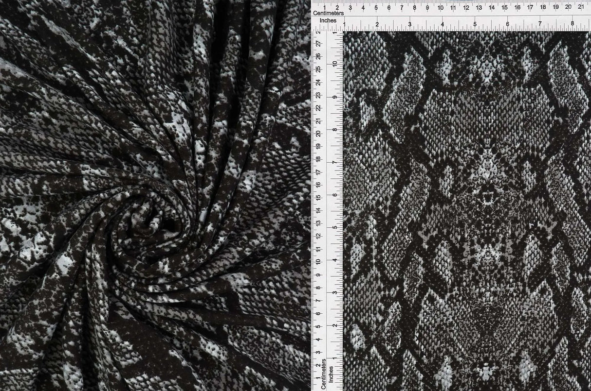 1 Yard Snake Skin Animal Print DTY Brushed Knit Fabric Soft Stretch Polyester Spandex 58/60 Inches Wide