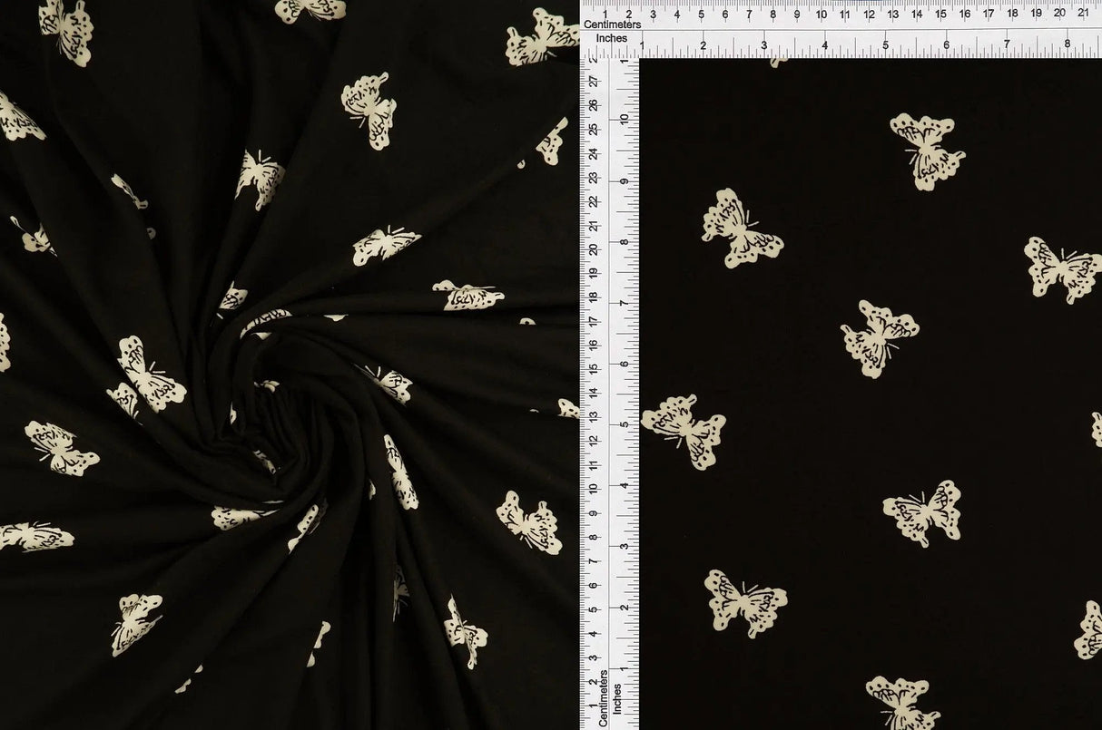 Brushed Butterfly Print DTY Knit Fabric, Soft Stretch Polyester Spandex 58/60” Wide