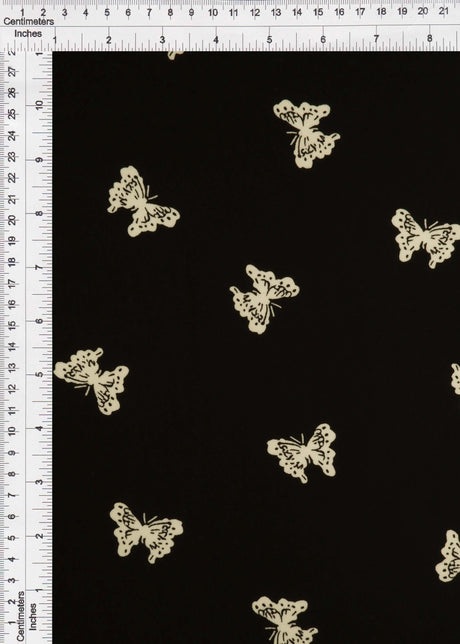 1 Yard Black Butterfly Print Brushed DTY Knit Fabric 58/60" Wide