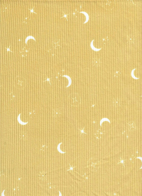 4×2 Yummy Rib Star and Moon Knit Stretch Fabric, 87% Polyester 13% Spandex, 58/60'' Wide