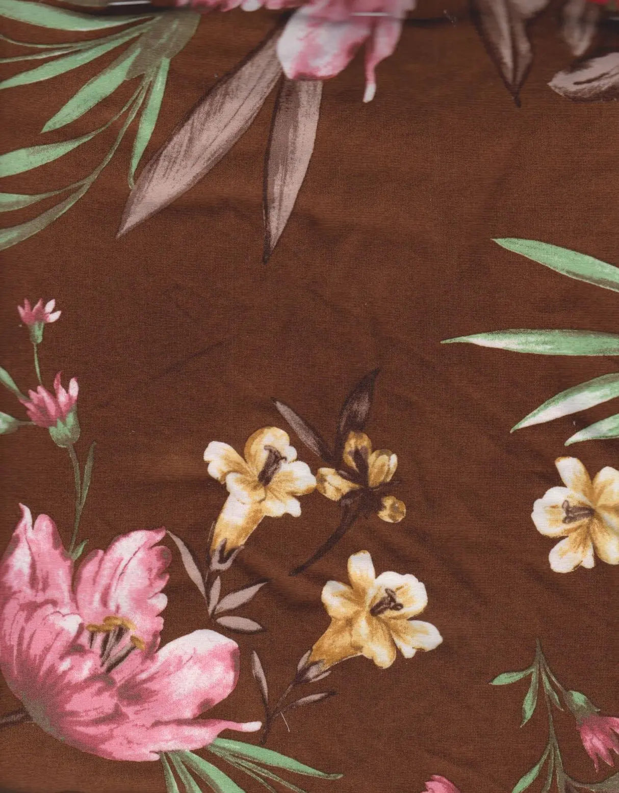 1 Yard Mocha Hawaiian Floral Print Brushed DTY Knit Fabric 58/60" Wide