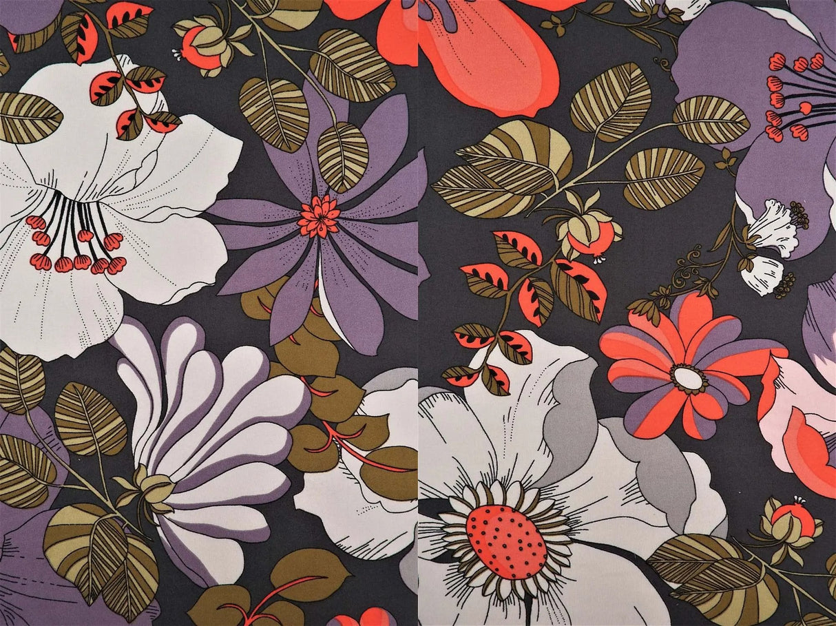 Charcoal DTY Brushed Retro Floral Fabric Stretch Knit, 58/60" Wide