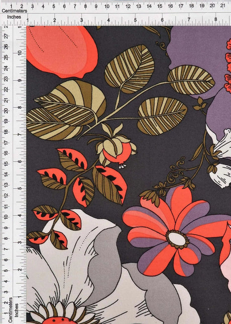 Charcoal DTY Brushed Retro Floral Fabric Stretch Knit, 58/60" Wide