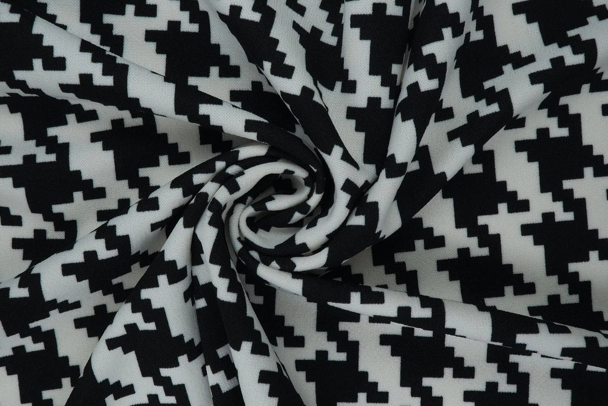 Techno Crepe Knit Fabric Houndstooth Print, Stretchy & Structured 58/60" Wide