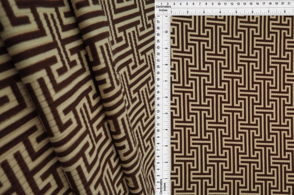 4x2 Yummy Rib Geo Greek Retro Print Knit Fabric, Soft Stretch Polyester Spandex 58/60” Wide