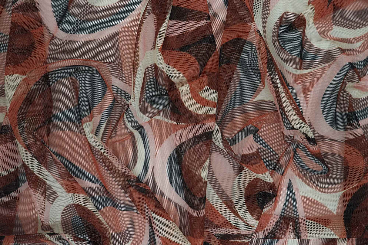 1 Yard Polyester Spandex Mesh Fabric Retro Paisley Geo Print Soft Sheer 58/60" Width