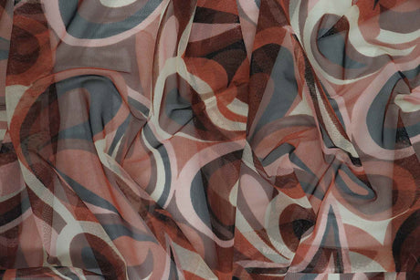 1 Yard Polyester Spandex Mesh Fabric Retro Paisley Geo Print Soft Sheer 58/60" Width