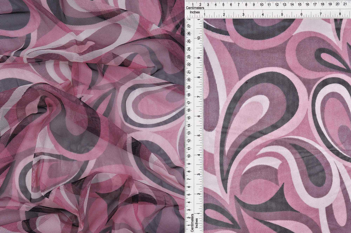 1 Yard Retro Paisley Geo Mesh Print Fabric Stretch Lightweight 58/60 Inches Wide