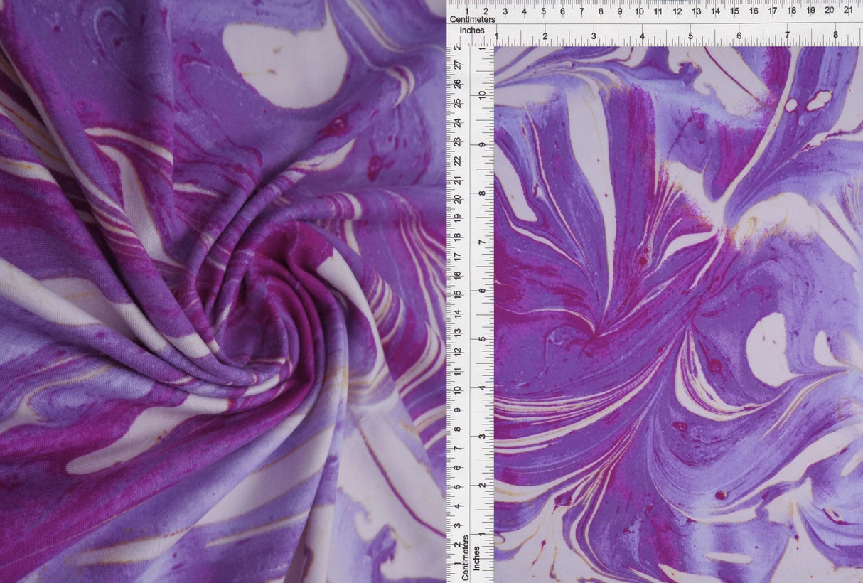 1 Yard Violet Marble Brushed DTY Knit Fabric Soft Stretch Material 58/60" Wide