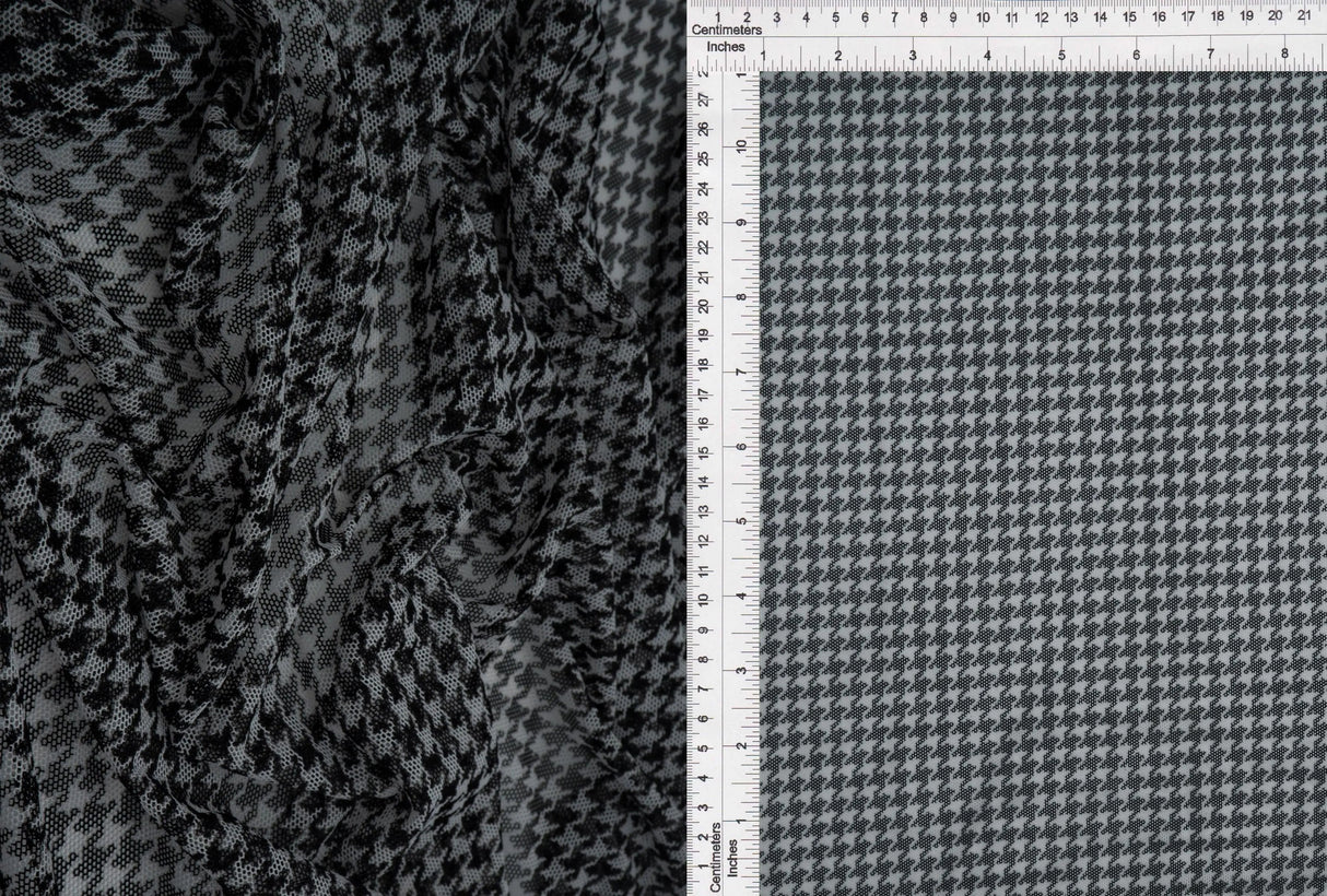 1 Yard Polyester Spandex 80 GSM Mesh Fabric Houndstooth Print Lightweight Stretch Soft 54" Width