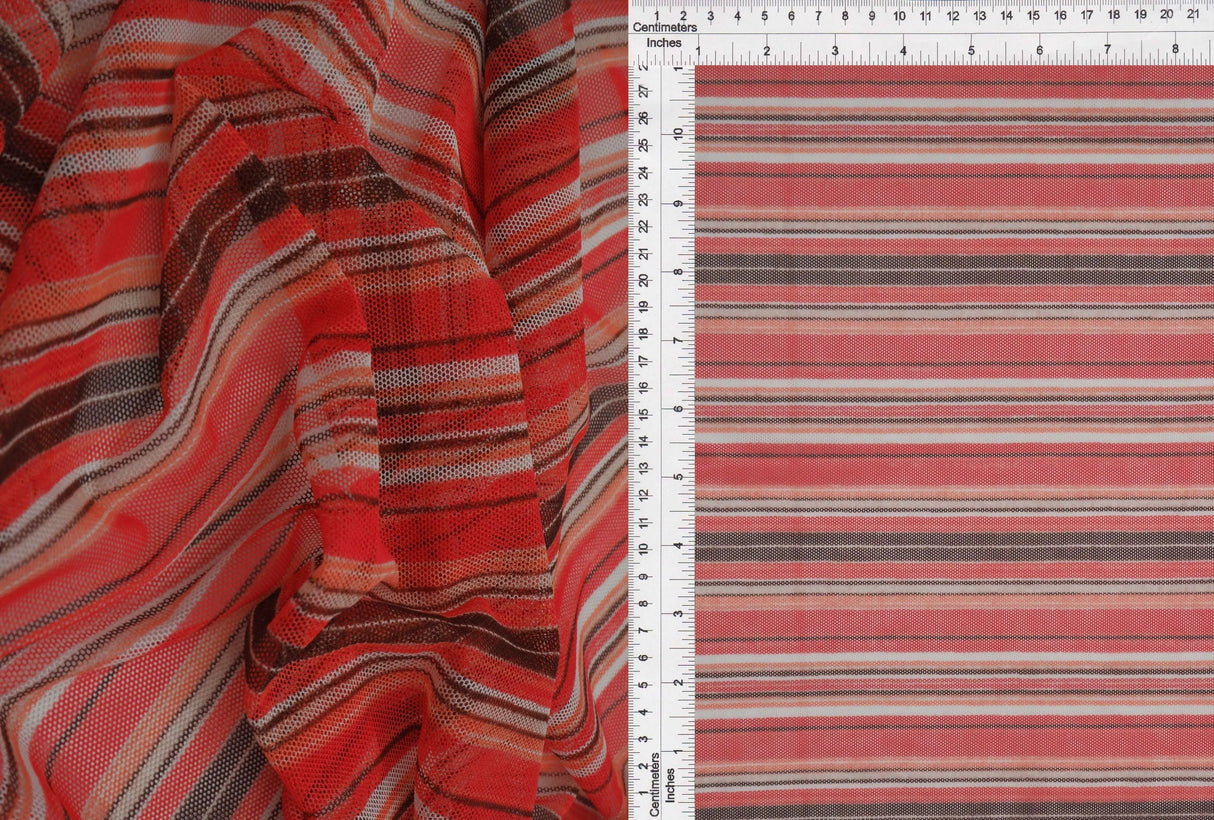 1 Yard Polyester Spandex 80 GSM Mesh Fabric Stripe Print Lightweight Soft Stretch 54" Width