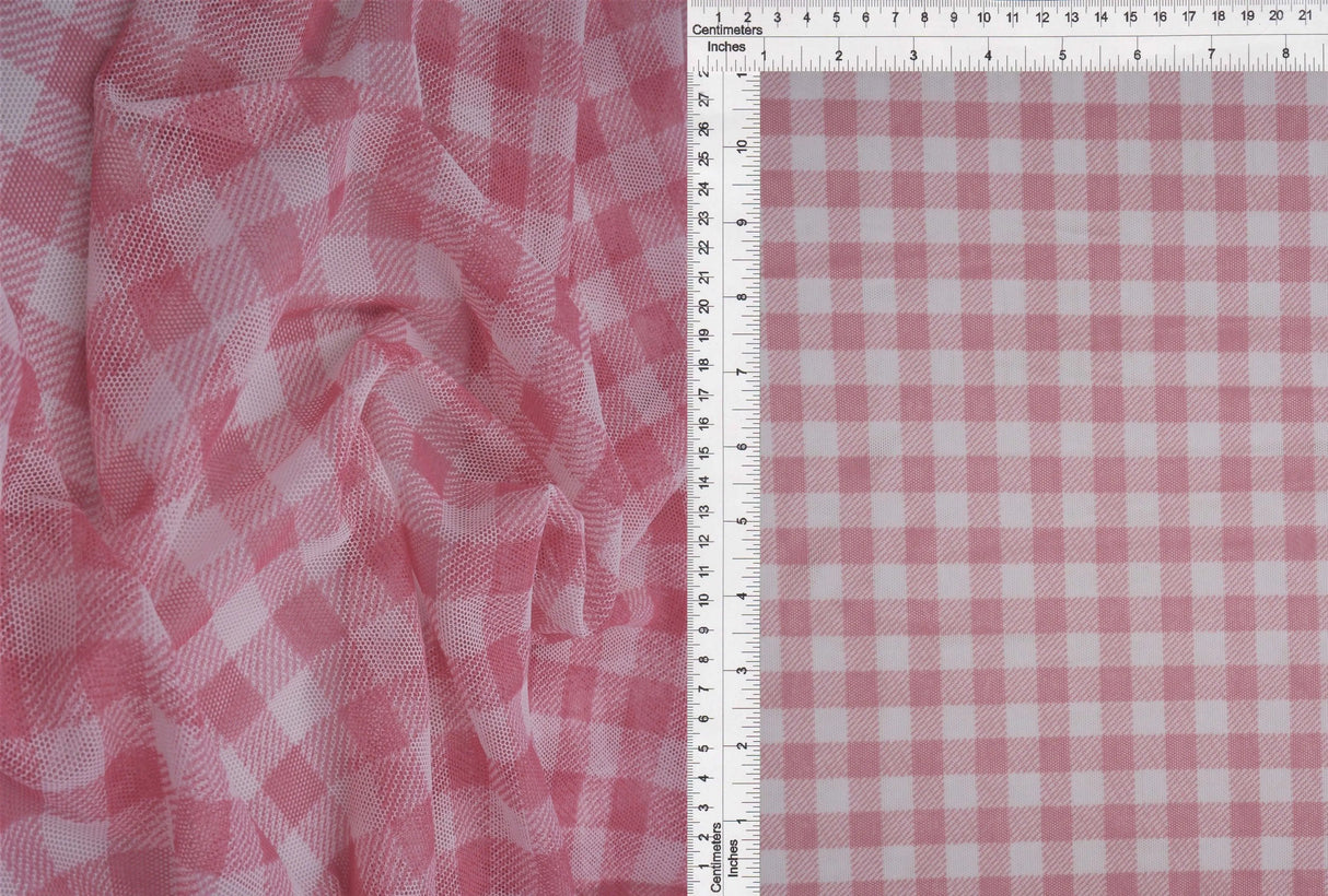 1 Yard Polyester Spandex 80 GSM Mesh Fabric Plaid Gingham Checkered Print Lightweight 54" Width