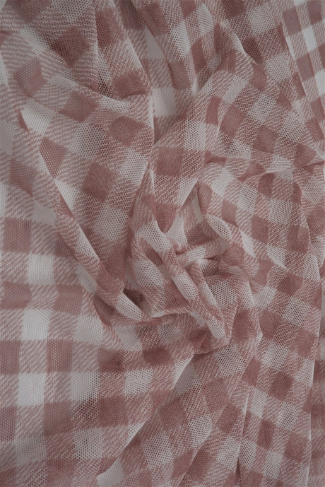 1 Yard Polyester Spandex 80 GSM Mesh Fabric Plaid Gingham Checkered Print Lightweight 54" Width