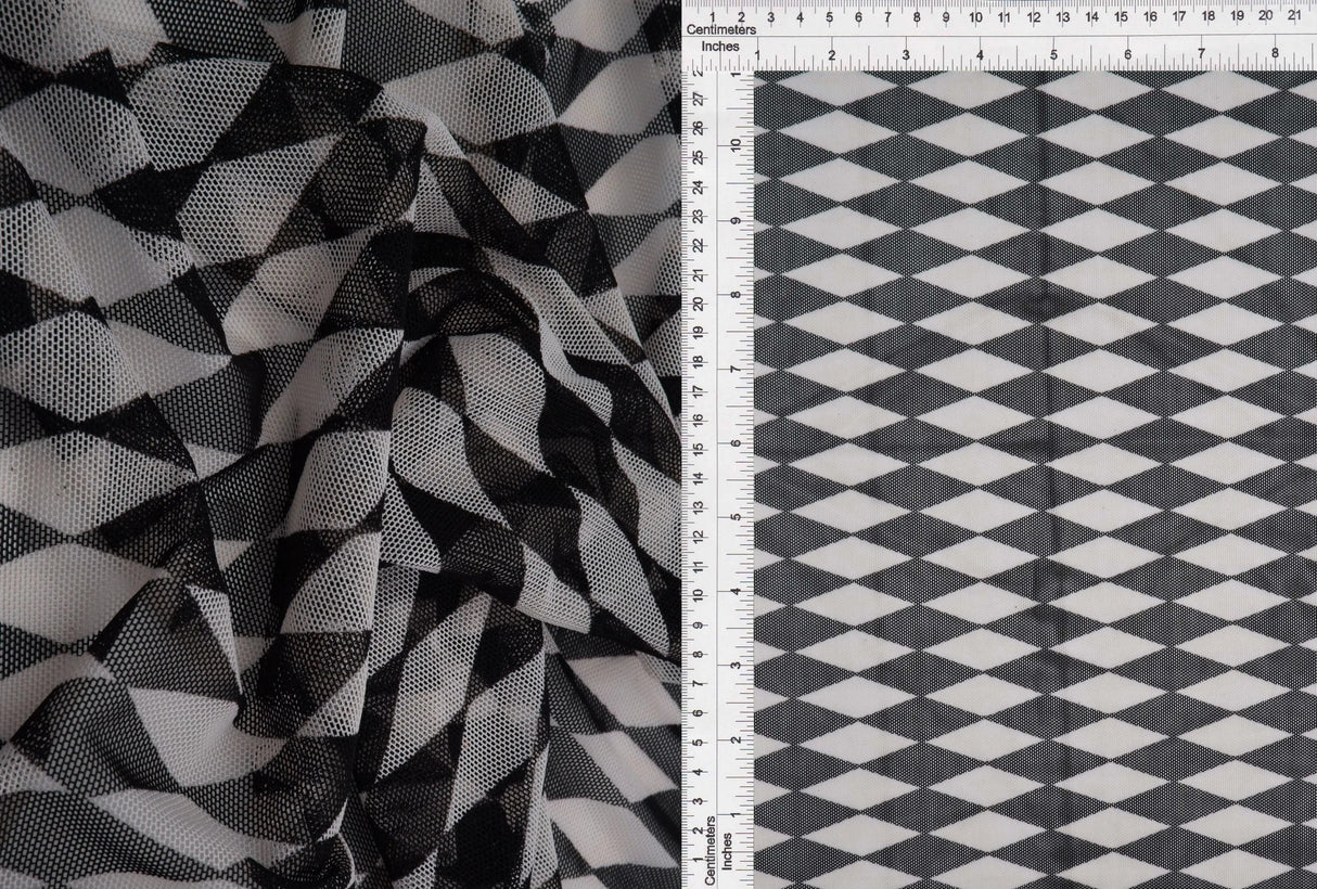 1 Yard Polyester Spandex 80 GSM Mesh Fabric Retro Geometric Print Lightweight Stretch 54" Width