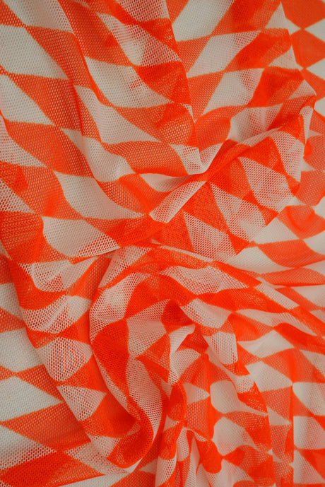 1 Yard Polyester Spandex 80 GSM Mesh Fabric Retro Geometric Print Lightweight Stretch 54" Width