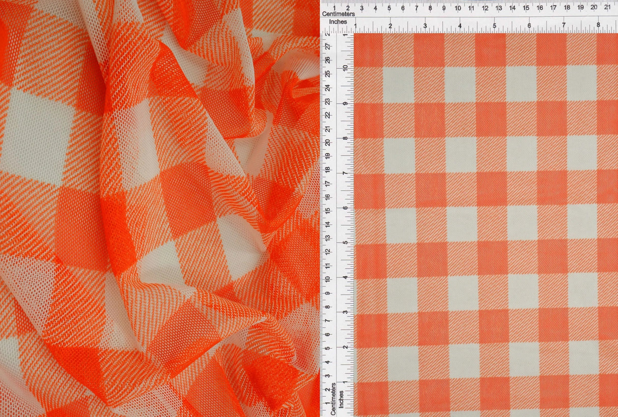 1 Yard Checkered Plaid Mesh Fabric Gingham Print Lightweight Stretch 54 Inches Wide