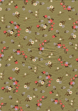 1 Yard Olive Vintage Ditsy Floral DTY Brushed Knit Fabric Soft Stretch 58 Inches Wide