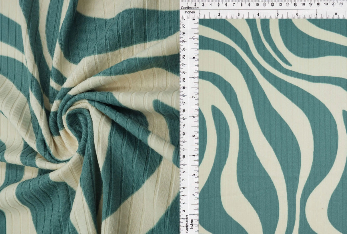 1 Yard Abstract Zebra 8x3 Yummy Rib Knit Fabric Soft Stretch 58 Inches Wide