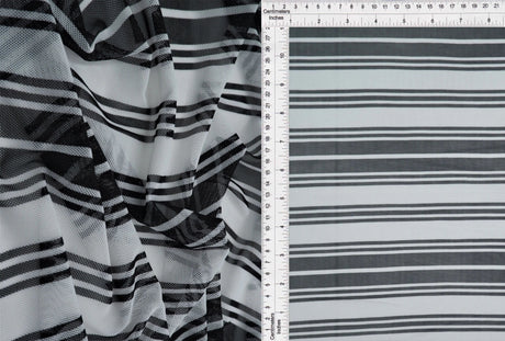 1 Yard Polyester Spandex 80 GSM Mesh Fabric Horizontal Stripe Print Lightweight Stretch 54" Width