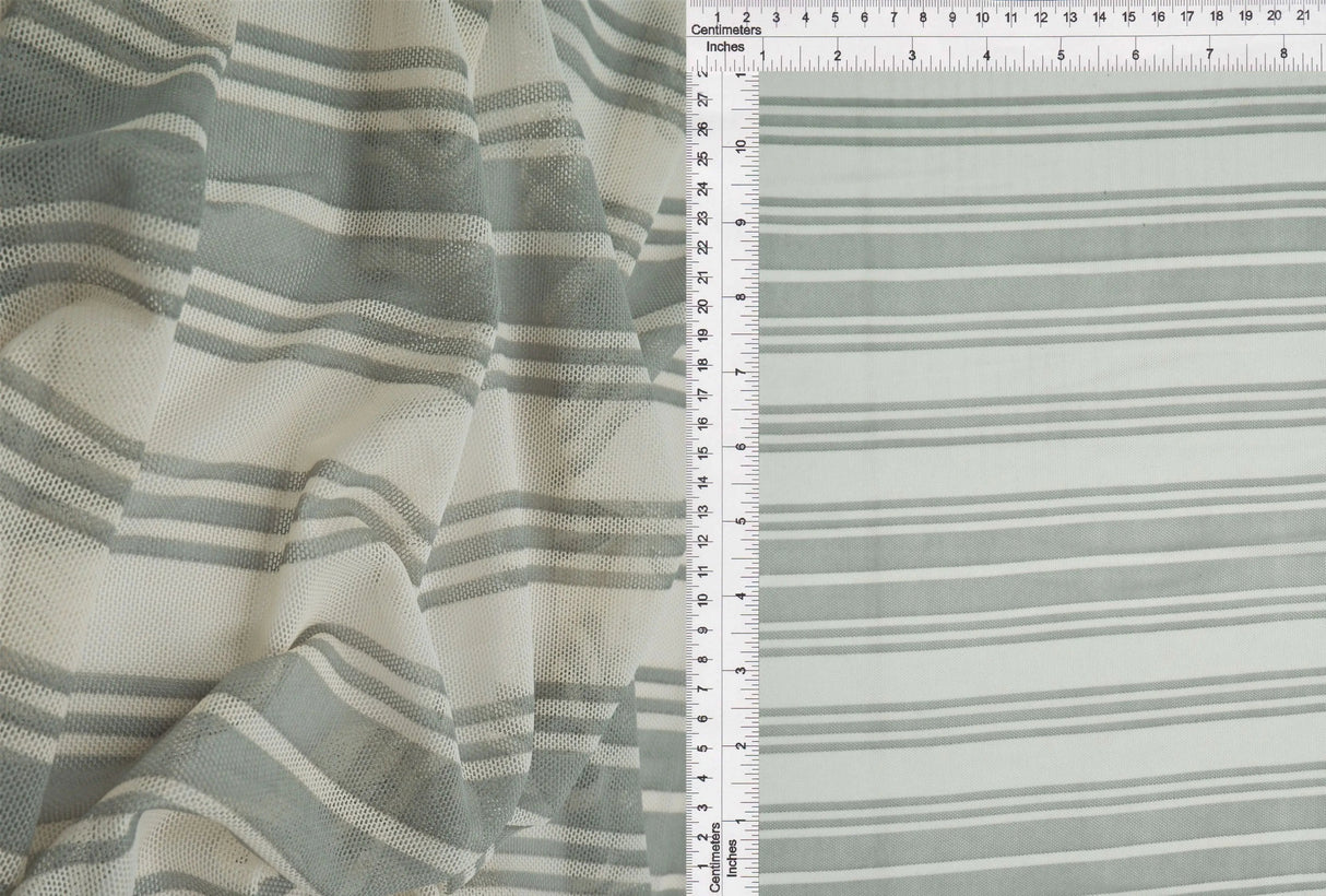 1 Yard Polyester Spandex 80 GSM Mesh Fabric Horizontal Stripe Print Lightweight Stretch 54" Width