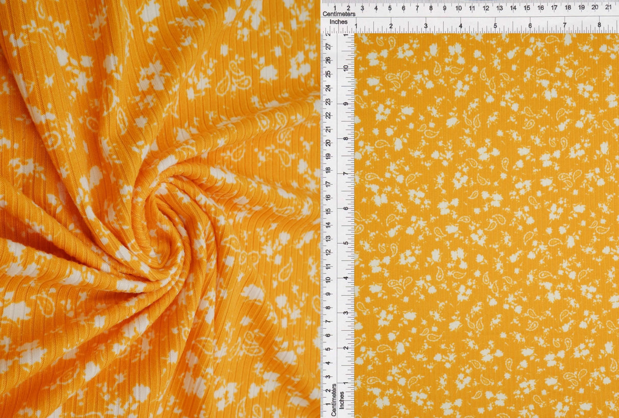 4×2 Yummy Rib Knit with Paisley Floral Print 58/60'' Wide Soft Stretch Fabric